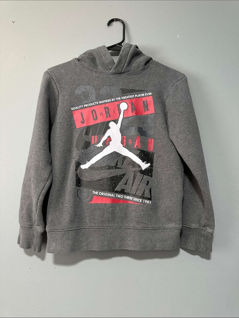 Jordan Gray Crewneck Hoodie with White Jumpman and Red Accents